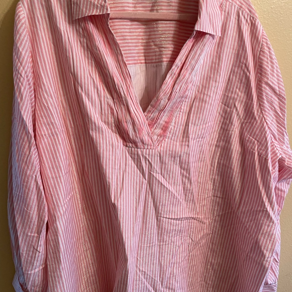 Lane Bryant Pink/White/Gold(Lurex) Striped Blouse